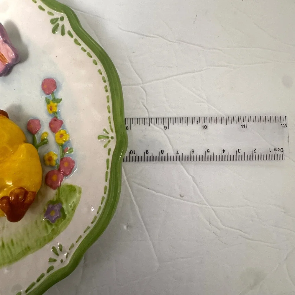 Set of 3 3-D Easter Bunny Rabbit Plates Spring‎ Figurines Butterflies Flowers